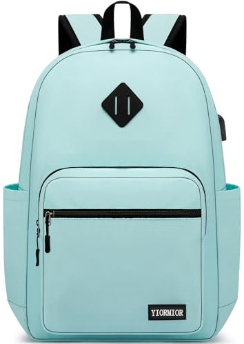 YIORMIOR Rucksack Damen Schulrucksack Mädchen Teenager, Daypacks für 15.6 Zoll Laptop Rucksack mit USB Ladeanschluss