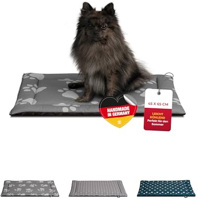 HS-Hundebett® Sommerdecke Baumwolle mit Füllung und Antirutsch XS (45x65 cm) – Gepolsterte Hundedecke für den Sommer – Waschbar & Langlebig – Leichte Hunde Sommerdecke – Pfote Anthrazit, Made in DE