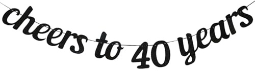 Ovanda Girlande 40. Geburtstag Deko für Frauen und Männer, Banner 'Cheers to 40 Years', Schwarzes 40. Geburtstags Deko, Glitzerbanner zum Geburtstag, 40. Jahrestag, 40 Geburtstag Deko