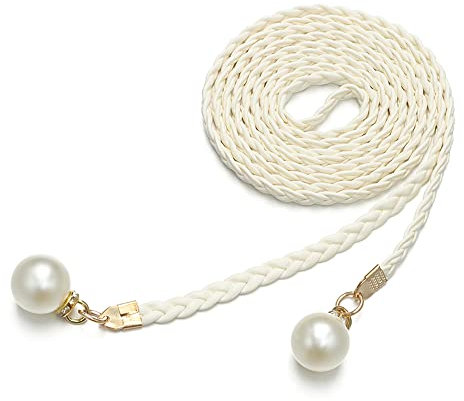 Cintura in corda intrecciata Cintura a catena con doppie nappe per abito gonna Cintura estiva Abbigliamento Collocazione Cintura in corda da annodare, bianco, 140