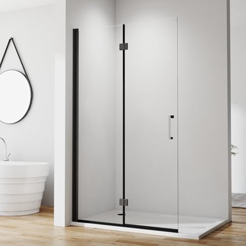 Walk in Duschwand 100x195 cm Faltbar Schwarz Walk-in Dusche, Goezes Falttür 100cm Duschtrennwand Duschabtrennung aus 6mm ESG Sicherheitsglas mit Nano Beschichtung, Dusche Höhe: 195cm