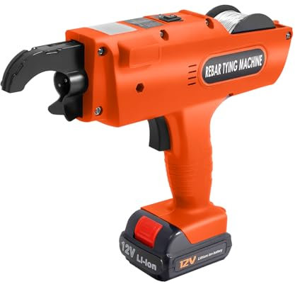 LANNADD Spiralbindegerät, 12V Elektrische Rebar Bindemaschine, Rebar Tying Bindemaschine mit Aufbewahrungsbox 2 Lithium Ionen Batterien Knotendrahtlänge 8-34mm (Orange) für Bündelung von Stahlstäben