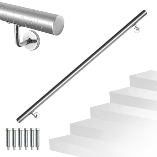 Eikuavons Edelstahl Handlauf, 160 cm Treppengeländer Geländer Ø42 mm, Wandhandlauf für Innen und Außen inkl Wandhalterung und Endkappen,Treppe Wandhalter Haltegriff Stange