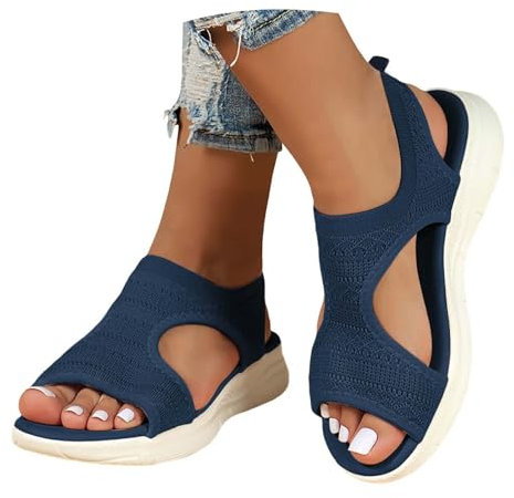 riou Sandalias Deportivas ortopédicas para Mujer Moda Zapatos con Punta Abierta Cuña Lavable de Verano Sandalia para Caminar, Azul, 38