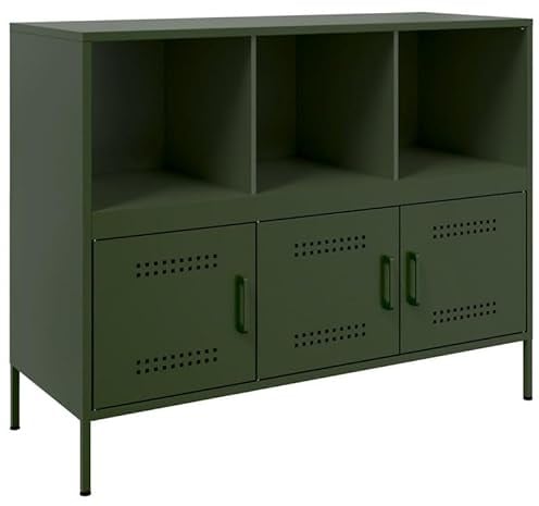 Eleganz Sideboard Olivgrün 100,5x39x79 cm | Stahl Wohnwand für Wohnzimmer | Modernes TV-Möbel mit Stauraum | Langlebiges Design für kleine Räume
