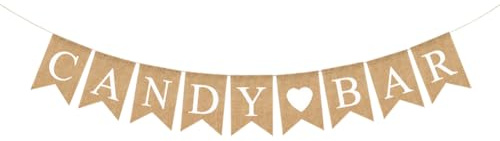 JIHUOO Candy Bar Herz Banner Rustikale Jute-Flagge Girlande Dessert Tisch Hängendes Banner Hochzeit Party Banner Brautparty Banner Geburtstag Party Hängende Wimpelkette Vintage Banner Flagge