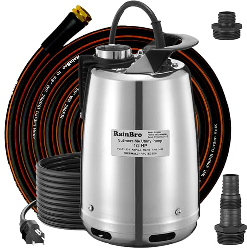 Submersible Sump Pump 1/2 HP 2300 GPH, Water Pump with Hose for Pool Draining, Portable Submersible Pump Handles Clean & Dirty Water, 25ft Power Cord, 3/4 GHT Adapter