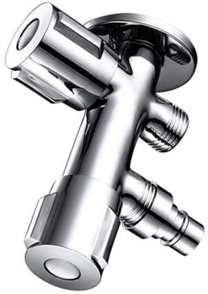 HONITANO Double Outlet Water Shut Off Valve Silver Washing Machine Faucet Diverter Valve for Sink Toilet Dishwasher Easy Install Construction Smooth Handle Design for Home Plumbing