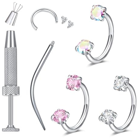 MODRSA 18G Hufeisen Nasenpiercing, 8mm Edelstahl CZ Nasenring Piercing Innengewinde Nostril Nasenring Silber Gold Septum Ring für Damen Herren