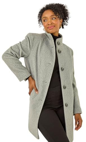 Roman Petite Brushed Funnel Neck Coat for Women UK - Ladies Everyday Autumn Winter Funnel Neckline Comfy Soft Evening Vacation Work Party Night Out