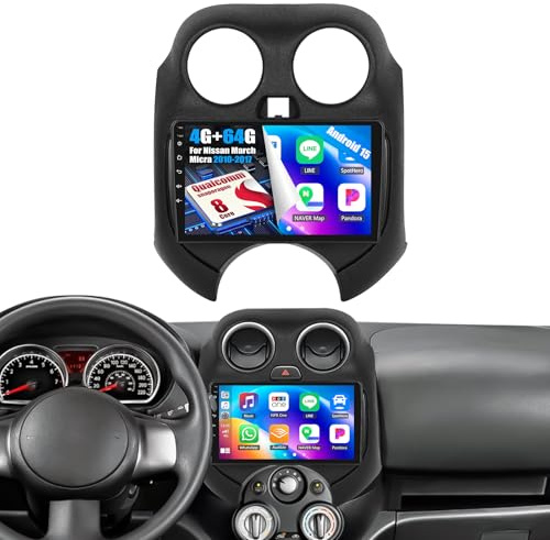 OiLiehu 4G+64G 8 Núcleos Qualcomm Snapdragon Android 15 Radio para Nissan March Micra 2010-2017 Carplay Android Auto Pantalla Radio Coche 9 Pulgadas con Bluetooth FM RDS GPS WiFi SWC DSP Cámara