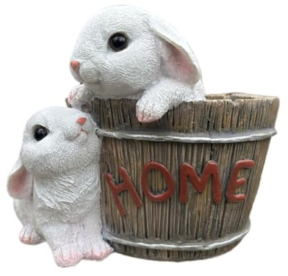 QOXEZY Charming Bunny Sukkulenten Blumentopf - 14 cm hoher Harz-Pflanzgefäß mit integrierter Drainage, vielseitige Heim- und Gartendekoration für kleine Pflanzen (Weiß)