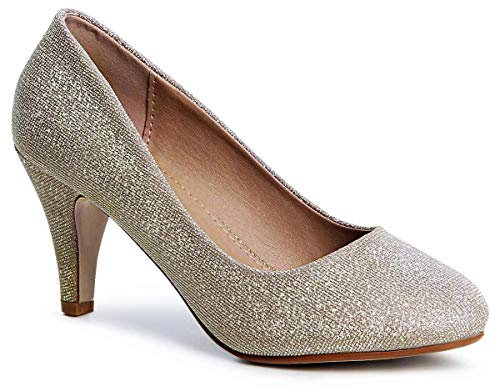 topschuhe24 432 Damen Glitzer Pumps Plateau, Farbe:Gold, Größe:36 EU