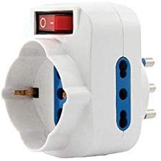 Adattatore con prese Italia bipasso 10-16A / schuko con Interruttore e spina girevole 90°