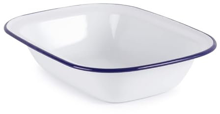 WINSOME Enamel Pie Dish | White Roasting Tin | Dishwasher Safe Pudding Baking Steak Plate Tray for Oven & Stove (L 20 x W 14.5 x D 4.5 cm)