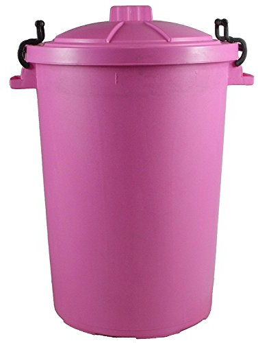 Easy Shopping 85 Litre 85L Extra Large Colour Plastic Dustbin Garden Bin Clip on Locking Lid Heavy Duty for Rubbish Recycle Waste Animal Feed Storage Unit (2, Pink)