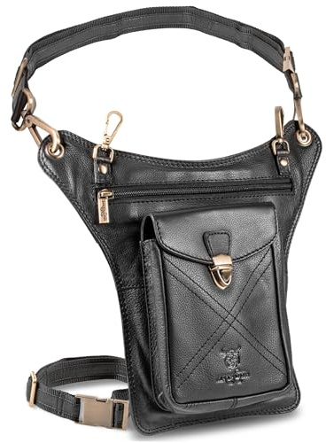 MATADOR Outdoor Tasche Echt Leder Bauchtasche Herren Damen Groß | Beintasche Motorrad Tasche mit Beingurt | Brusttasche Hüfttasche Herrentasche Leder | Oberschenkeltasche Beinholster | Nappa Schwarz
