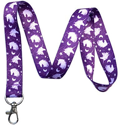 Purple Unicorn Print Lanyard Key Chain Id Badge Holder