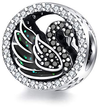 NewL Schwarze Schwanen-Perlen für Frauen, Schmuckherstellung, 925er Silber, origineller Charm, passend für Armband und Armreif.