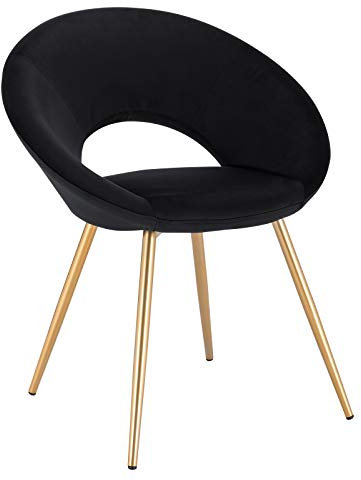 WOLTU® Esszimmerstuhl BH230sz-1 1 Stück Küchenstuhl Polsterstuhl Wohnzimmerstuhl Sessel, Sitzfläche aus Samt, Gold Metallbeine, Schwarz