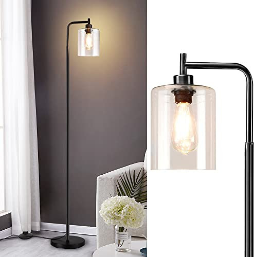 Depuley Lampadaire Sur Pied,Lampadaire Salon,Lampadaire Led,Lampadaire avec Abat-jour en Verre, en Verre Métal Noir, Lumière Chaude,le Bureau, l'étude, Ampoule E27 (Incluse),Interrupteur au Pied