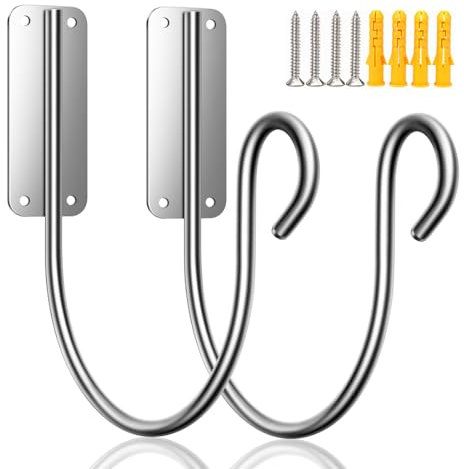 2 Packs Stainless Steel Garden Hose Holder Hanger, EFFIET Heavy Duty Wall Mounted Hose Reel Rack Bracket Deco Hose Storage Hook, Holds 125-Feet of 5/8-Inch Hosepipe, Extension Cords…