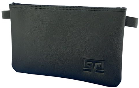 LITFAX Banktasche aus Kunstleder genarbt - Geldtasche A4 Format - Geldbeutel mit Reißverschluss - Sicher für Bargeld und Dokumente - Schwarz mit Volksbank Prägung (32 x 26 cm, 1 Stück)