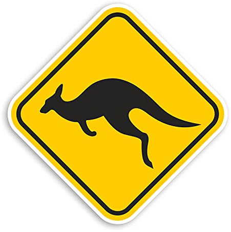 2 autocollants en vinyle de 10 cm avec panneau d'avertissement kangourou – Autocollant animal australien #70331