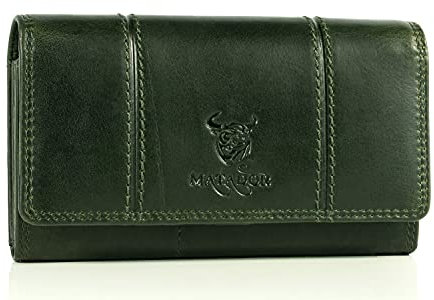 MATADOR XL Portefeuille Femme en Cuir veritáble avec Protection RFID testée par Le TÜV | Porte Monnaie Femme avec boîte Cadeau | Porte Feuilles pour Femme Grande capacité | Porte-Monnaie Vert