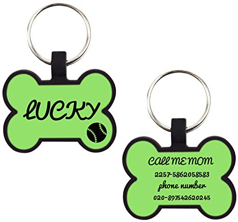 CAMAL 2 Piezas Chapa Perro Grabada, Placas para Perros Grabadas Sin Ruido Silicona, Chapas Personalizadas Placas Identificativas Perros Sin Tintineo para Collar Gatos y Perros (Verde, Forma de Hueso)