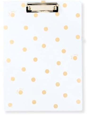 Kate Spade New York A4 Clipboard Folio with Low Profile Clip, Professional Padfolio Includes Lined Notepad, Pen Loop, and Pocket, Gold Dot with Script