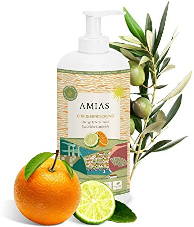 Orange und Bergamotte Seife 500ml | Vegan, frei von Palmöl 100% natürliches Orangenöl, Bio Olivenöl | Auch bei Trockener Haut, Erfrischend… (Orange & Bergamotte)