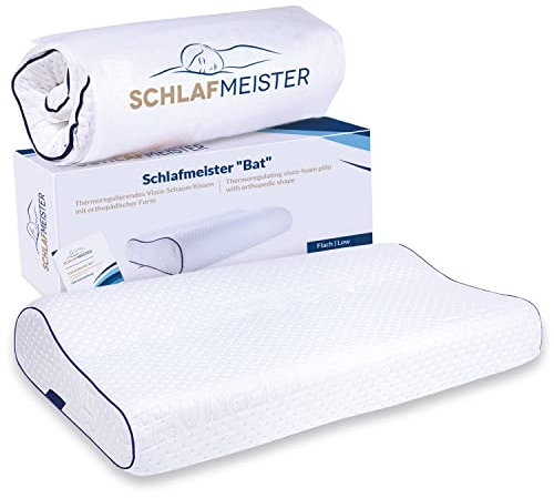 Schlafmeister Bat - Nackenkissen - Made in Europa - Thermoregulierendes Schlaf-Kissen mit orthopädischer Form - Nackenstützkissen (60 x 30 x 10/8 cm)