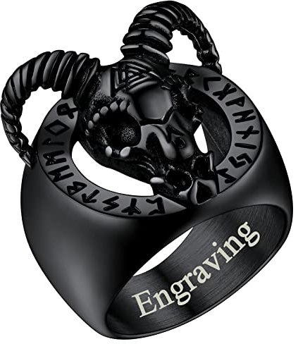FaithHeart Herren Jungen Baphomet Ziegenkopf Ring Punk Ziegenschädel Siegelring Fingerring Personalisierter Gotic Satanischer Schaf Ziege Kopf Ring für Geburtstag Vatertag Valentinstag