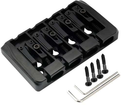 Musiclily Pro 19mm Locking Saitenreiter Hartzink 4-Saiter Bass Steg Bridge, Schwarz