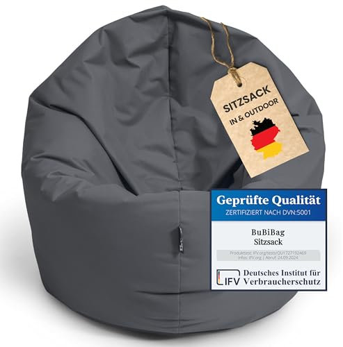 BuBiBag Riesensitzsack, Sitzsack für Erwachsene - Outdoor Sitzsäcke Indoor Beanbag - Sitzkissen für Kinder und Erwachsene (155 cm, Anthrazit)