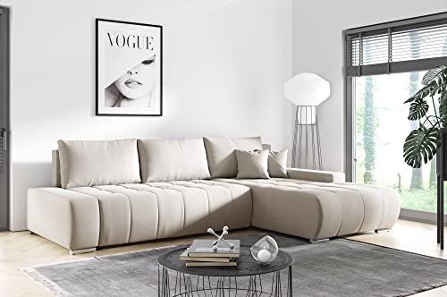 Tendencio Canapé d'angle Convertible MELUTI avec Coffre de Rangement et lit (Beige)