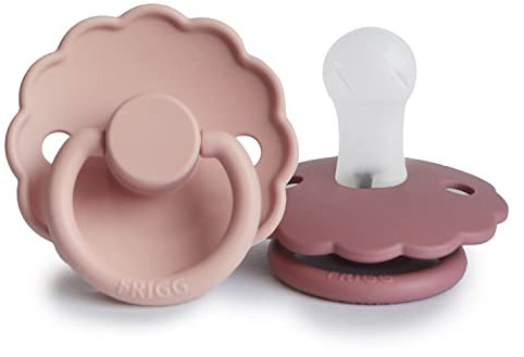 FRIGG Daisy Silikon Schnuller | Schnuller 2 Packung | Symmetrischer Sauger in Kirschform | BPA-frei | Hergestellt in Dänemark | Silikon Schnuller | (Blush/Dusty Rose, Größe 1 (0-6 Monate))