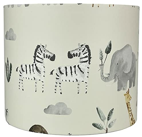 Kids Safari Animal Lampshade Ceiling Light Shade for Jungle Elephant Zebra Giraffe Theme Print Nursery Bedroom Table Lamp Accessories Decor