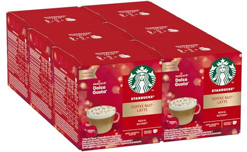 STARBUCKS Toffee Nut Latte by Nescafé Dolce Gusto, Torréfaction Ambrée, Capsules de Café 6 x 12 (72 Capsules, 36 Tasses)