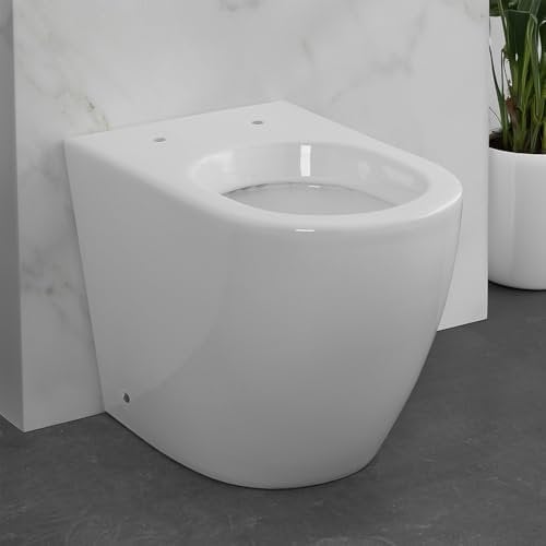 Wc rialzato filomuro per anziani e disabili H 50 cm, in ceramica lucida con brida e scarico traslato 6-23 cm, serie COMODA