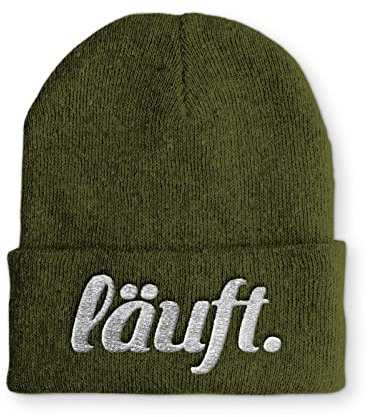 tshirtladen läuft Statement Wintermütze Beane Mütze für Damen und Herren, Farbe: Olive