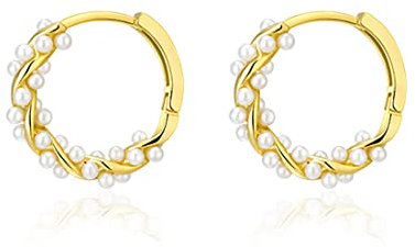 SLUYNZ Sterling Silber Creolen Ohrringe für Damen Perlen Creolen Ohrringe Hochzeit Braut(B-Gold)