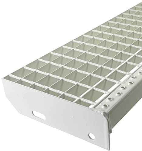 Gitterrost-Stufe Verzinkt & Weiß Pulverbeschichtet 800 x 240 mm Maschenweite 30 mm nach DIN 24531 und Rutschfestigkeit R11 Wetterfest