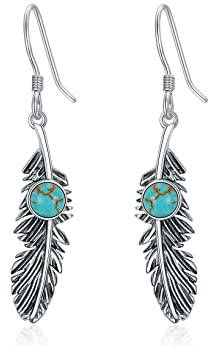 Navajo Feder Ohrringe Damen Sterling Silber Western Tribal Geschenk Geburtstag Muttertag Sterling Silber Türkis Türkis, Sterling Silber, Türkis