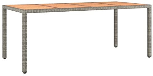 vidaXL Gartentisch, Garten Esstisch mit Holzplatte, Terrassentisch Stahlrahmen, Gartenmöbel Tisch, Grau Poly Rattan Massivholz Akazie