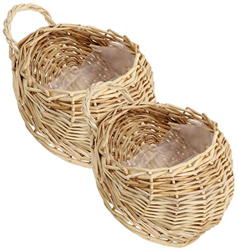 Cabilock 2 Uds Jardinera Colgante Cerca De La Pared Cestas De Mimbre Cestas De Flores De Mimbre Colgador De Macetas Decoración De Jardín Interior Exterior-Cestas De Frutas para Colgar En
