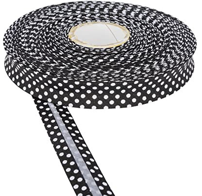 Discount Fabrics LTD Schrägband, gepunktet, 18 mm, Baumwoll-Köperband zum Nähen, Schrägbinden, Wimpelketten, Binden und Schrägband, vielseitiges Nähzubehör, ideal für DIY-Bastelprojekte (schwarz, 5 m)