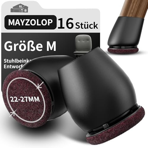 MAYZOLOP 16PCS Silicone Floor Protectors, Black Chair Caps for Tilt Legs, Hardwood Floor Protectors with Felt Pads (Fit:22-26mm)