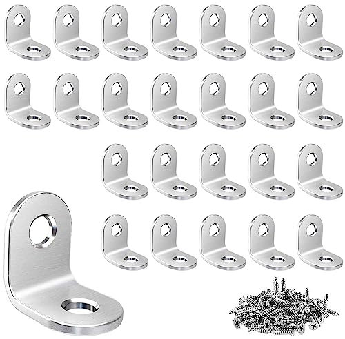 Équerre de Fixation Inox, Angle Droit Support, Supports à Angle Droit De 90 Degrés, 24 Pièces 20x20mm Raccord D'angle, Renforts D'Angle pour la Fixation et la Réparation de Meubles avec 50 Pièces Vis